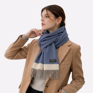 Slate Blue Herringbone Cashmere Scarf for Men & Women